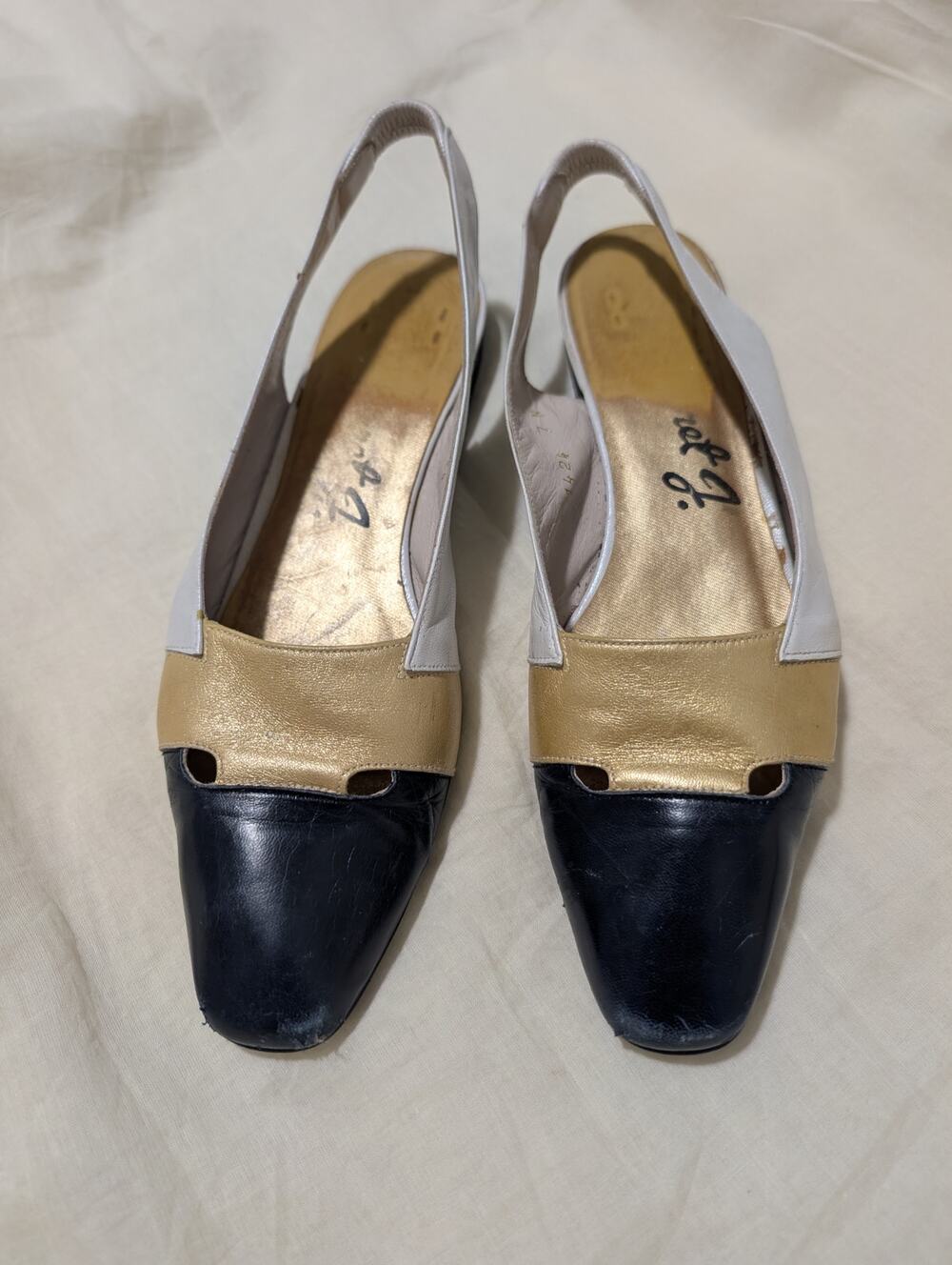 VTG Margaret Jerrold Tricolor Leather Slingback Flats 7m